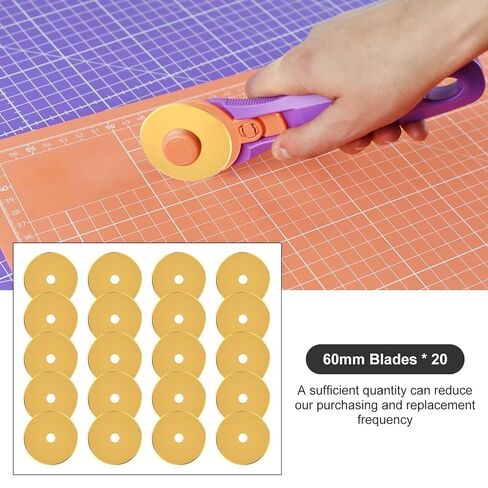20 Pcs Rotary Cutter Blades, 60 mm Titanium Coated SKS-7 Steel Rotary Cutter Blade for Quilting Scrapbooking Sewing, Fits Fiskars,OLFA,Martelli,Dremel,Truecut,DAFA,Fabric Cutting Blades Refill in Saudi Arabia