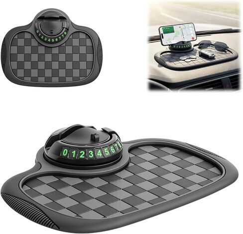Multifunctional Car Anti-Slip Mat, 360° Rotatable Phone Holder & Hidden Temporary Parking Number, Universal Non-Slip Pad Organizer for Car Phones, Ideal for Daily Commutes, Road Trips & Family Drives in Kuwait