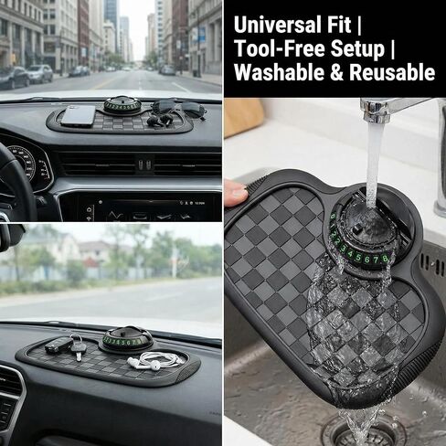 Multifunctional Car Anti-Slip Mat, 360° Rotatable Phone Holder & Hidden Temporary Parking Number, Universal Non-Slip Pad Organizer for Car Phones, Ideal for Daily Commutes, Road Trips & Family Drives in Kuwait