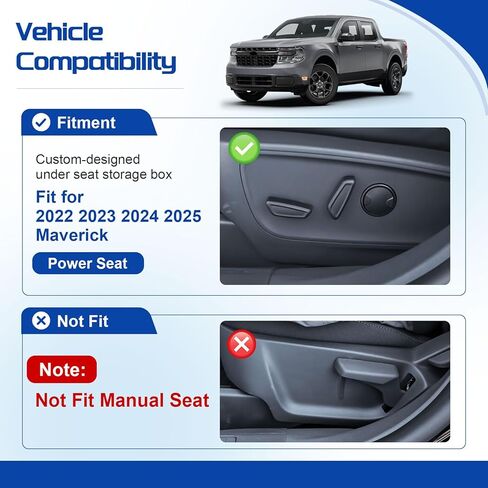 صندوق تخزين تحت المقعد من EDBETOS لعام 2022-2024 2025 لمقعد الطاقة Ford Maverick، منظم الصف الأمامي تحت المقعد الكهربائي وصينية تخزين المقعد الكهربائي والملحقات الداخلية مع حصيرة غير قابلة للانزلاق (غير مناسبة للمقعد اليدوي) in Kuwait