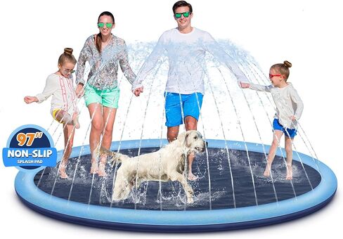 Splash Pad for Kids and Dogs, 97'' Extra Large Splash Pad for Toddlers 1-3 and Kids Ages 4-8, Non Slip Thicken Sprinkler Dog Pool Summer Outdoor Water Toys for Backyard in Saudi Arabia
