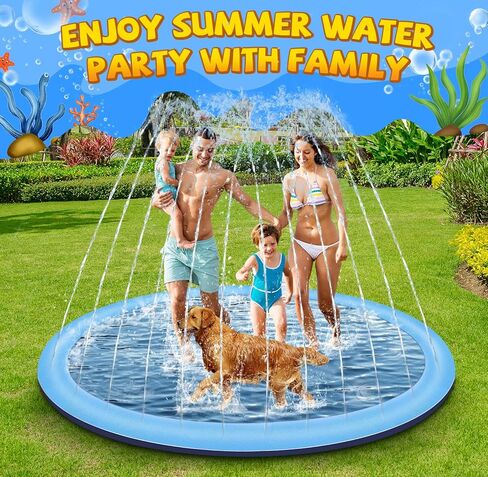 Splash Pad for Kids and Dogs, 97'' Extra Large Splash Pad for Toddlers 1-3 and Kids Ages 4-8, Non Slip Thicken Sprinkler Dog Pool Summer Outdoor Water Toys for Backyard in Saudi Arabia