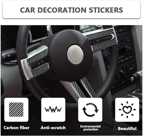 3Pcs Carbon Fiber Interior Steering Wheel Cover Trim Accessories for Ford Mustang 2005 2006 2007 2008 2009 in Kuwait