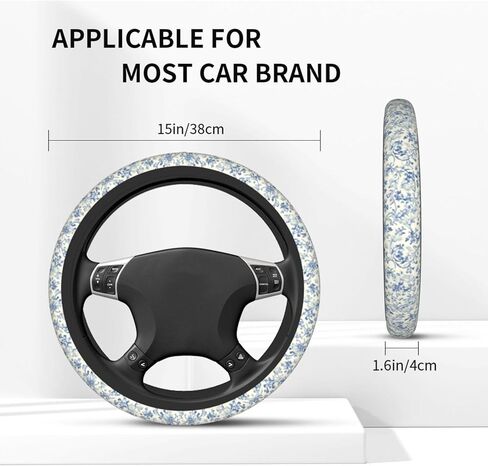 Blue Flower Steering Wheel Cover - Flower Steering Wheel Protector Car Accessories 15inch Neoprene 2 Pcs Car Coasters for Women Men in Kuwait