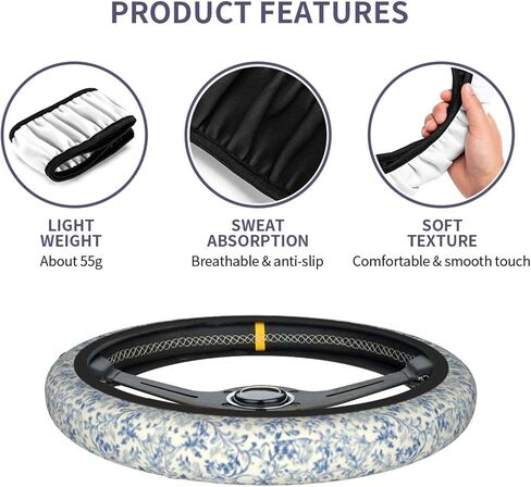 Blue Flower Steering Wheel Cover - Flower Steering Wheel Protector Car Accessories 15inch Neoprene 2 Pcs Car Coasters for Women Men in Kuwait