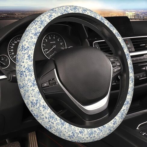 Blue Flower Steering Wheel Cover - Flower Steering Wheel Protector Car Accessories 15inch Neoprene 2 Pcs Car Coasters for Women Men in Kuwait