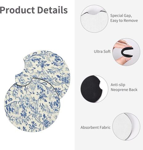 Blue Flower Steering Wheel Cover - Flower Steering Wheel Protector Car Accessories 15inch Neoprene 2 Pcs Car Coasters for Women Men in Kuwait