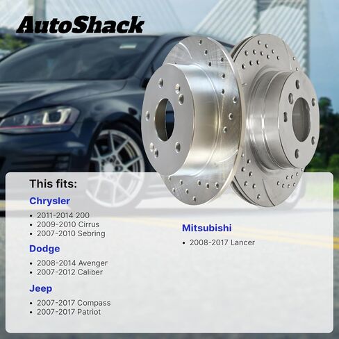 AutoShack Rear Brake Rotors for Jeep, Patriot 2007-2017 Compass 2007-2017, 4WD AWD FWD L4 2.0L 2.4L - Silver Zinc Coated Drilled & Slotted - SilverShield Pro - 10.31" (261.8 mm), 5-Lug in Kuwait