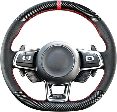 DIY خياطة ألياف الكربون غطاء عجلة القيادة لفولكس واجن فولكس فاجن جولف GTI 7 MK7 جولف R جيتا 2.0T GLI 2015 2016 2017 2018 2019 2020 2021 أسود 15 بوصة الجلود الداخلية الملحقات in Kuwait