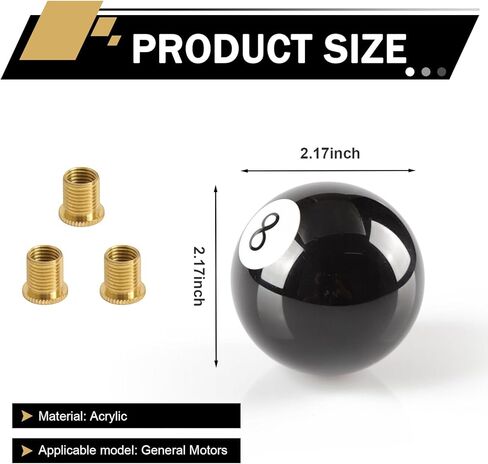 Shift Knob Manual Gear, Black 8 Round Ball Acrylic Shift Knob Gear, M10 * 1.25, M10 * 1.5, M12 * 1.25 Shifter Knobs with 3 Adapters, Fit for Most Manual Gear Cars in Kuwait