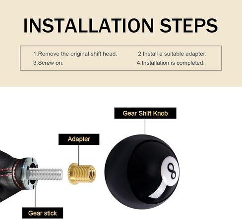 Shift Knob Manual Gear, Black 8 Round Ball Acrylic Shift Knob Gear, M10 * 1.25, M10 * 1.5, M12 * 1.25 Shifter Knobs with 3 Adapters, Fit for Most Manual Gear Cars in Kuwait