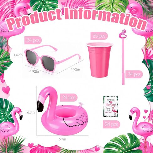 Sliner 24 Set End of Year Students Gift Flamingo Inflatable Drink Holder Bulk Floating Flamingo Pool Drink Holder Sunglasses Preschool Kindergarten Graduation Gift Summer Pool Party Favor from Teacher in Kuwait