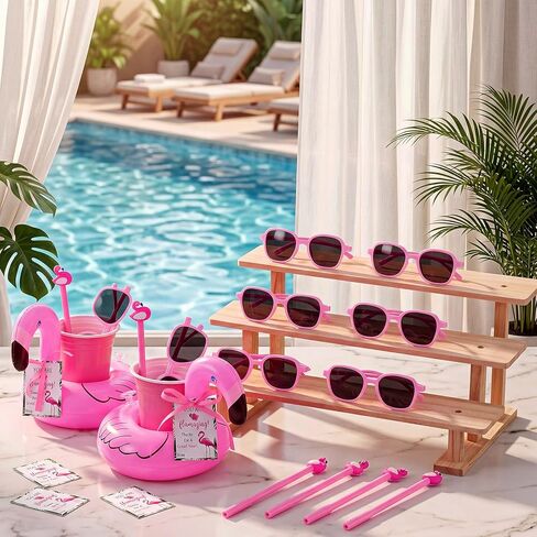 Sliner 24 Set End of Year Students Gift Flamingo Inflatable Drink Holder Bulk Floating Flamingo Pool Drink Holder Sunglasses Preschool Kindergarten Graduation Gift Summer Pool Party Favor from Teacher in Kuwait