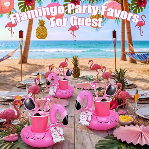 Sliner 24 Set End of Year Students Gift Flamingo Inflatable Drink Holder Bulk Floating Flamingo Pool Drink Holder Sunglasses Preschool Kindergarten Graduation Gift Summer Pool Party Favor from Teacher in Kuwait