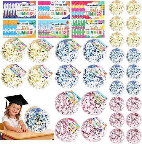 30 Pack End of Year Student Gifts from Teacher, Summer Beach Balls with Inspirational Card Tags, Kindergarten Graduation Party Favors, Bulk Beach Pool Goody Bag Supplies in Saudi Arabia