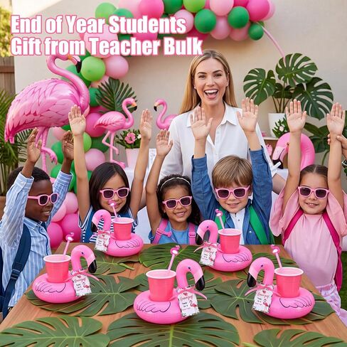Sliner 24 Set End of Year Students Gift Flamingo Inflatable Drink Holder Bulk Floating Flamingo Pool Drink Holder Sunglasses Preschool Kindergarten Graduation Gift Summer Pool Party Favor from Teacher in Kuwait