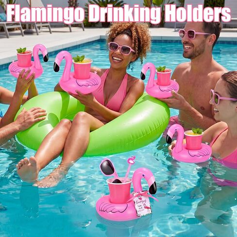 Sliner 24 Set End of Year Students Gift Flamingo Inflatable Drink Holder Bulk Floating Flamingo Pool Drink Holder Sunglasses Preschool Kindergarten Graduation Gift Summer Pool Party Favor from Teacher in Kuwait