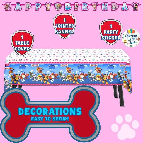 Unique Paw Patrol Girl Party Decorations | Banner And Table Cover Set | Officially Licensed | Jointed Banner And Plastic Table Cover | Birthday Decor For Kids, Easy Setup, Photo Backdrops in Kuwait