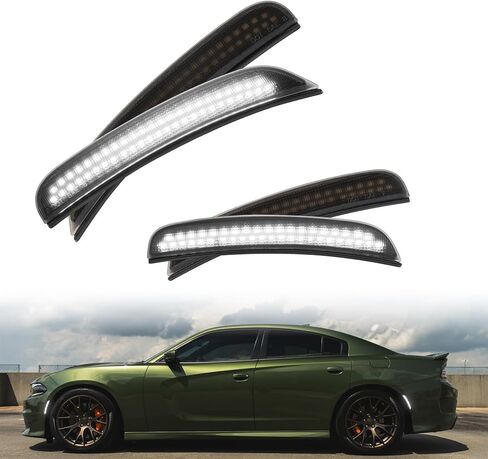 مصابيح LED للعلامات الجانبية لسيارة دودج تشارجر SRT Hellcat Scat Pack 2015-2023 مصابيح علامة المصد الأمامي الخلفي لون مدخن 4 قطع شرائط LED بصف واحد (أبيض) in Kuwait