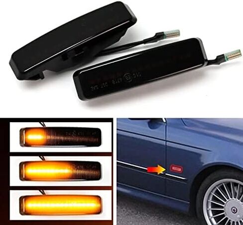 1 Pair LED Side Turn Signals Smoked Lens Front Fender Side Marker Light for BMW 5 Series E39 M5 (Black) in Kuwait