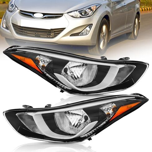 Headlight Assembly for 2014-2016 Hyundai Elantra,2014 2015 2016 Elantra Halogen Headlights Replacement Driver Passenger Side Chrome Housing Amber Reflector Clear Lens HY2502187 HY2503187(No Bulbs) in Kuwait