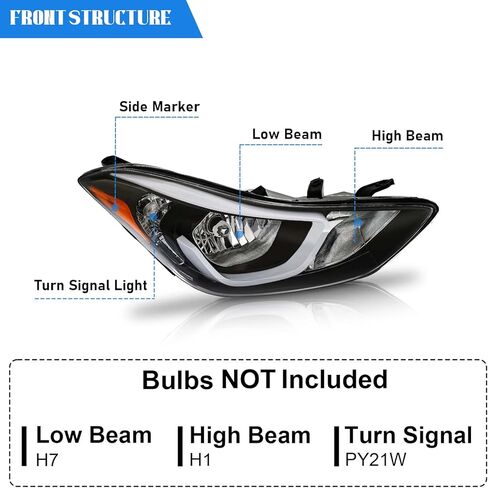 Headlight Assembly for 2014-2016 Hyundai Elantra,2014 2015 2016 Elantra Halogen Headlights Replacement Driver Passenger Side Chrome Housing Amber Reflector Clear Lens HY2502187 HY2503187(No Bulbs) in Kuwait