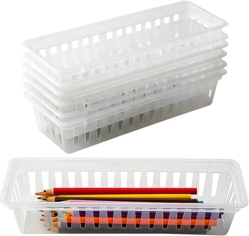 Fun Express 10" x 3" Pastel Plastic Classroom Pencil & Marker Baskets - 6 Piece in Kuwait