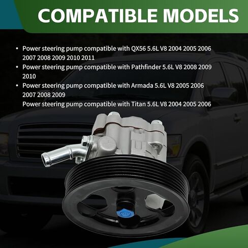 21-5366 Power Steering Pump with Pulley Compatible with QX56 2004-2011 Titan Armada Pathfinder 5.6L V8 2004-2010 Replaces 990-0741 49110-7S000 in Kuwait