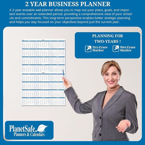 36" x 24" Vertical Full 2-Year Premium Dry-Erasable Wall Calendar 2027 & 2028 - Never ghosts or stains. Complete with Dry-Erase marker and eraser in Saudi Arabia