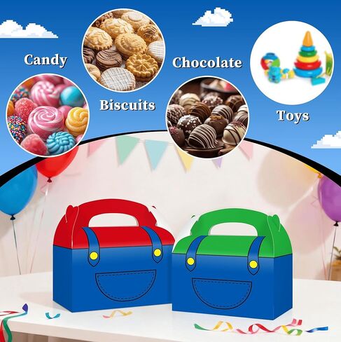Reyoust 24Pcs Super Bros Birthday Party Decorates Cartoon Video Game Gift Boxes Set Games Bros Party Favor Treat Boxes Cartoon Game Gable Paper Gift Box for Girls Boys Birthday Baby Shower Supplies in Saudi Arabia