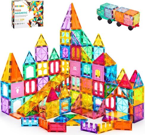 OugerToy 104PCS Magnetic Tiles STEM Building Blocks for Kids Ages 3-9 in Kuwait
