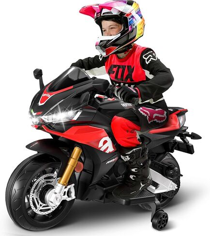 24V Kids Motorcycle, Licensed Aprilia RSV4 Electric Motorcycle for Kids with Training Wheels, LED Lights, Music, Battery Powered Ride on Motorcycle for Boys Girls in Kuwait