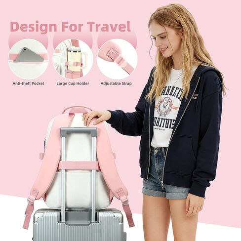 Backpacks for Girls with Pouch Pocket,Cute Pink Bowknot Student Bookbag Fits 17 Inch Laptop Kids Backpack Teacher Bags,Back to School Bag Purse for Teenage,Casual Daypack for Middle School Beige Pink in Saudi Arabia