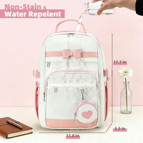 Backpacks for Girls with Pouch Pocket,Cute Pink Bowknot Student Bookbag Fits 17 Inch Laptop Kids Backpack Teacher Bags,Back to School Bag Purse for Teenage,Casual Daypack for Middle School Beige Pink in Saudi Arabia