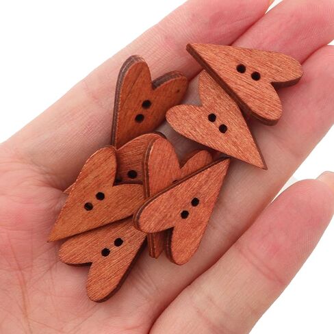 100PCS Wooden Heart Shaped Buttons Vintage Sewing Buttons for Handmade Wooden Buttons Garment Making Embellishment Scrapbooking Decorative Pendants in Kuwait