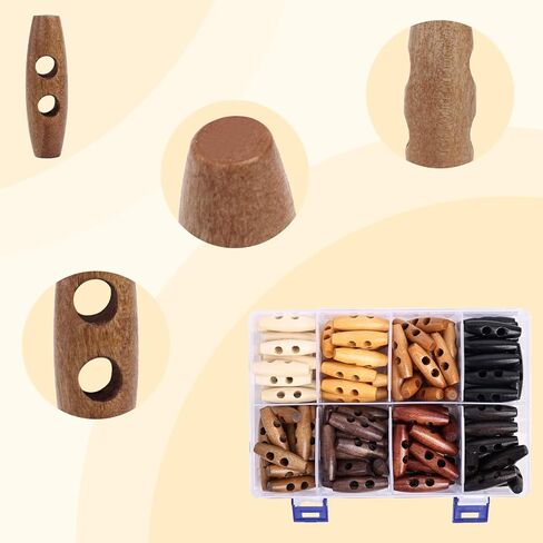 Wooden Toggle Buttons, 128 Pcs Oval Wooden Buttons for Sewing, Coat, Sweater, DIY Crochet Projects Crafts with Box(2 Holes, 4cm/1.57in Long, 8 Colors, 16 Pcs Each Color) in Saudi Arabia