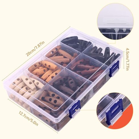 Wooden Toggle Buttons, 128 Pcs Oval Wooden Buttons for Sewing, Coat, Sweater, DIY Crochet Projects Crafts with Box(2 Holes, 4cm/1.57in Long, 8 Colors, 16 Pcs Each Color) in Saudi Arabia