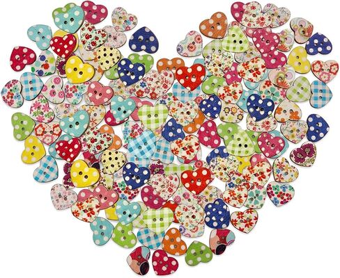 100 قطعة أزرار خشبية مختلطة على شكل قلب الحب بفتحتين، أزرار من الخشب الطبيعي مقاس 17 × 15 مم مع نمط زهرة مطلي عتيق للخياطة، سجل القصاصات، الحرف اليدوية، إكسسوارات الملابس، ديكور المنزل in Kuwait