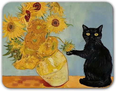Funny Black Cat Sunflower Mouse Pad, Van Gogh Style Cute Sunflower Cat Mouse Pads for Desk with Non-Slip Rubber Base, Kawaii Art Mouse Mat for Computer, Laptop, Office 10x8 inch in Kuwait