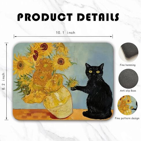 Funny Black Cat Sunflower Mouse Pad, Van Gogh Style Cute Sunflower Cat Mouse Pads for Desk with Non-Slip Rubber Base, Kawaii Art Mouse Mat for Computer, Laptop, Office 10x8 inch in Kuwait