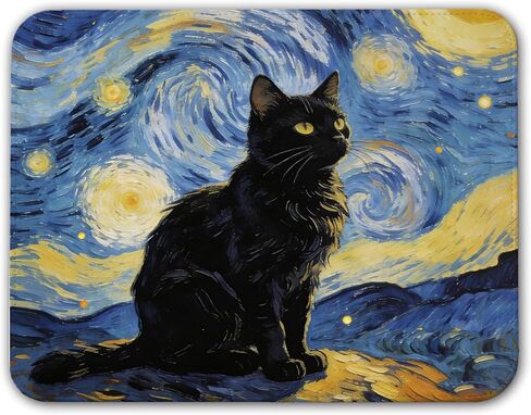 Funny Black Cat Sunflower Mouse Pad, Van Gogh Style Cute Sunflower Cat Mouse Pads for Desk with Non-Slip Rubber Base, Kawaii Art Mouse Mat for Computer, Laptop, Office 10x8 inch in Kuwait