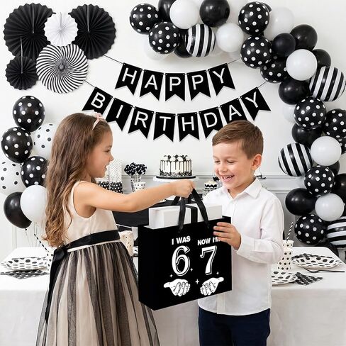 Innovoscape Funny 6 7 Birthday Decorations Six Seven Meme Favor Bag with Tissue Paper Card Black I was 6 Now I'm 7 Gift Bag for Boys Kids Funny 7 year old boy Birthday Party Supplies in Kuwait