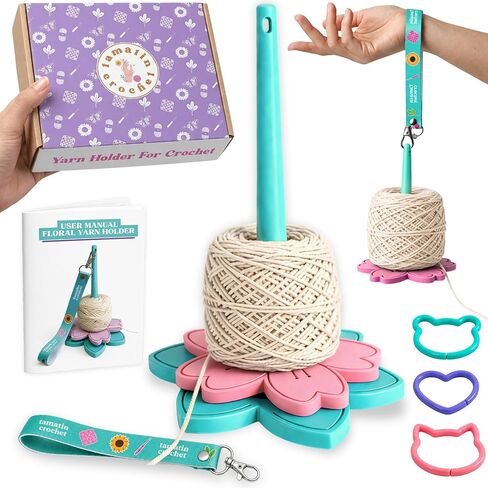 Yarn Holder for Crocheting - 2-in-1 Portable Wrist Holder with Non-Slip Base - Detachable Crochet Knitting Accessory, Stitch Markers Included (Pastel Pink) in Saudi Arabia
