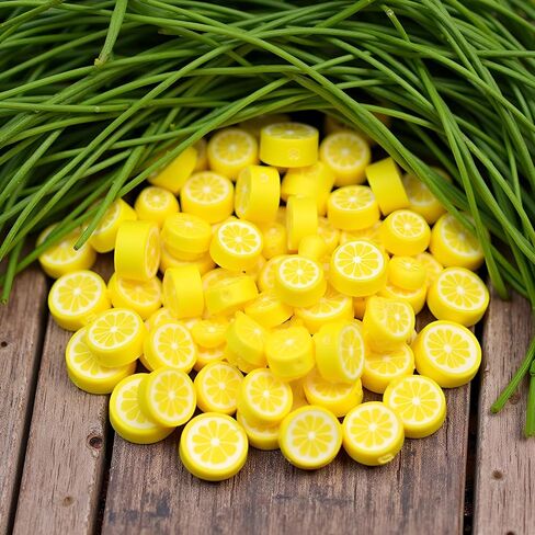 200 قطعة من خرز الطين البوليمر الليموني الأصفر، خرز فاصل سحر الفاكهة 10 مم لصنع المجوهرات، القلادة، القرط والسوار، مستلزمات الحرف اليدوية، خرزة مسطحة، مجموعات المجوهرات الصيفية وإكسسوارات موضوع الفاكهة in Kuwait