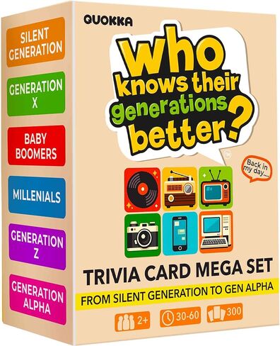 QUOKKA Generation Trivia Game – Generations Challenge Card Set with 600 Questions for Ages 10+ – Ok Boomer Travel Game for Family Night, Parties – Trivia Cards for Adults, Teens and Kids in Saudi Arabia