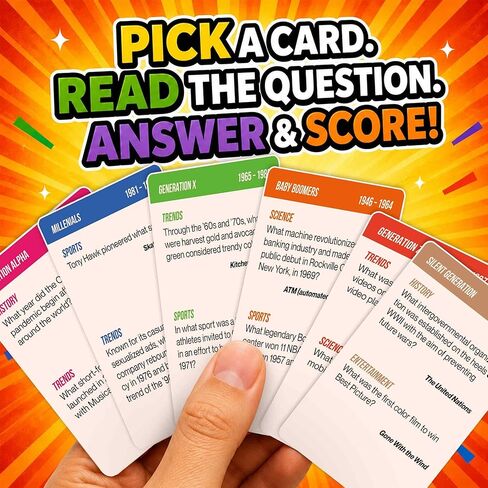 QUOKKA Generation Trivia Game – Generations Challenge Card Set with 600 Questions for Ages 10+ – Ok Boomer Travel Game for Family Night, Parties – Trivia Cards for Adults, Teens and Kids in Saudi Arabia