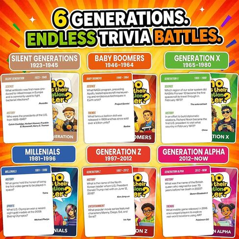 QUOKKA Generation Trivia Game – Generations Challenge Card Set with 600 Questions for Ages 10+ – Ok Boomer Travel Game for Family Night, Parties – Trivia Cards for Adults, Teens and Kids in Saudi Arabia