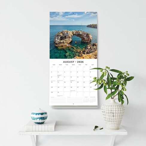 Red Robin 2026 Mediterranean Monthly Wall Calendar | 12" x 24" Open | Premium Thick & Sturdy Paper | Hangable 12 Month Calendar | Lined Notes & To Do Area | Vivid Images | Plastic Free in Kuwait