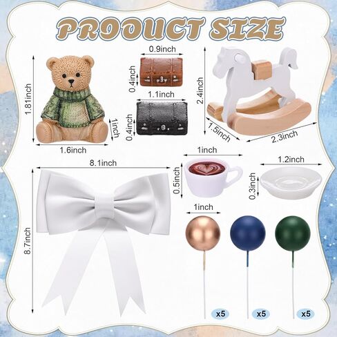 Novabright 22 Pcs Luxury Equestrian Bear Cake Topper Decoration Vintage Green and Blue Baby Shower Cake Decor for Baby Girl Shower Birthday Gender Reveal Party Supplies in Saudi Arabia