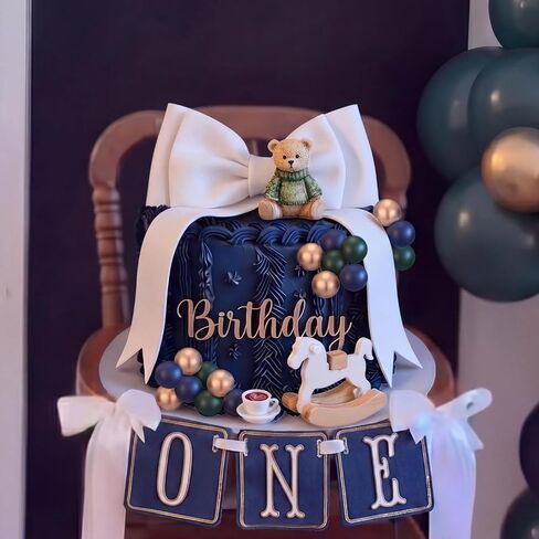 Novabright 22 Pcs Luxury Equestrian Bear Cake Topper Decoration Vintage Green and Blue Baby Shower Cake Decor for Baby Girl Shower Birthday Gender Reveal Party Supplies in Saudi Arabia